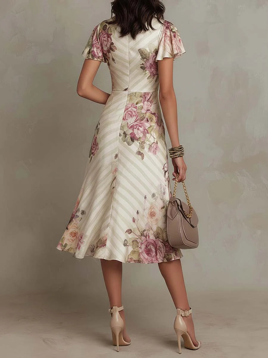 Elegant Floral Wrap Midi Dress for Timeless Feminine Style