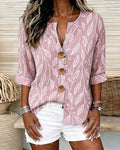 Branch Leaf Print Large Button Blouse