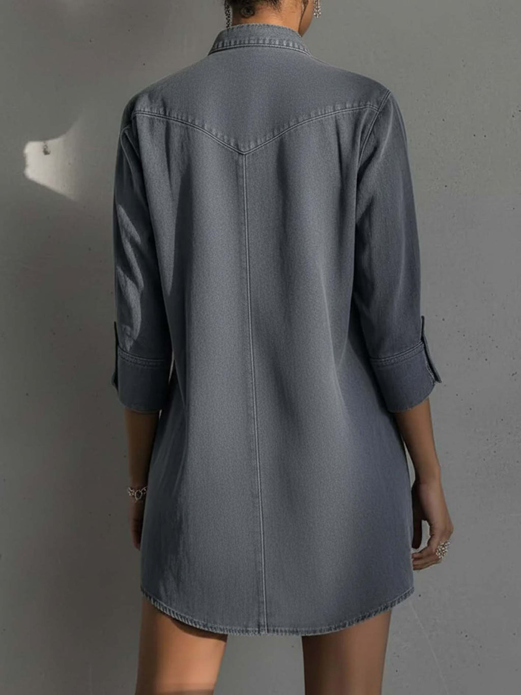Dark Wash Denim Mini Dress with Lace-Up Front Detail