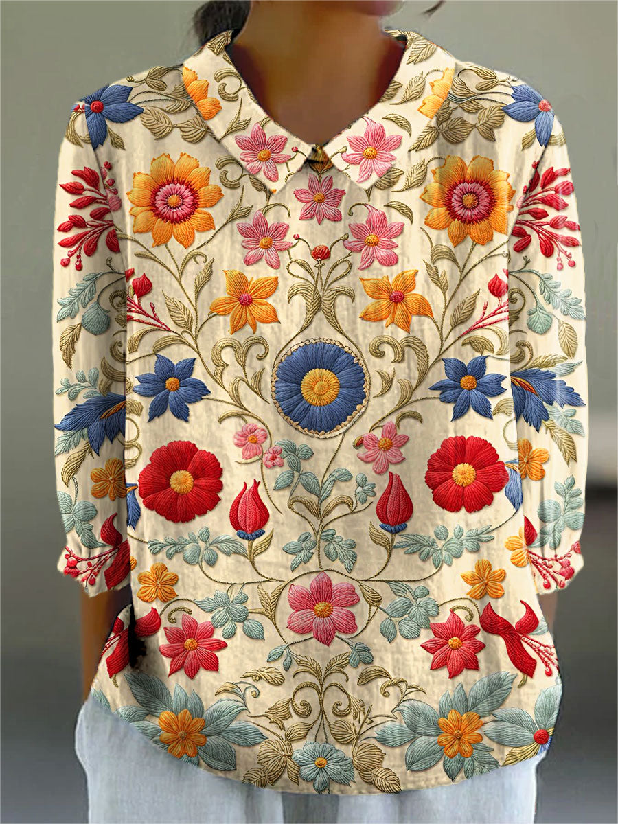 Romantic Floral Blouse with Subtle Collar
