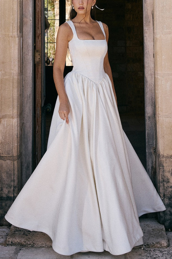 Kara | Wide straps, corset, solid color maxi dresses, white