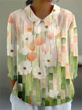 Soft Floral Blouse with Elegant Collar and Relaxed Fit