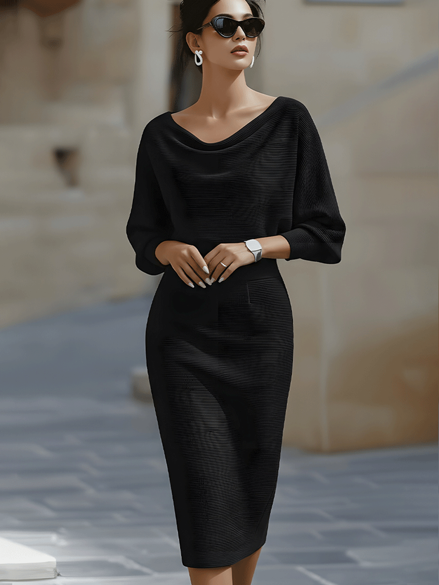Elegant Draped Batwing Midi Dress for Effortless Everyday Style