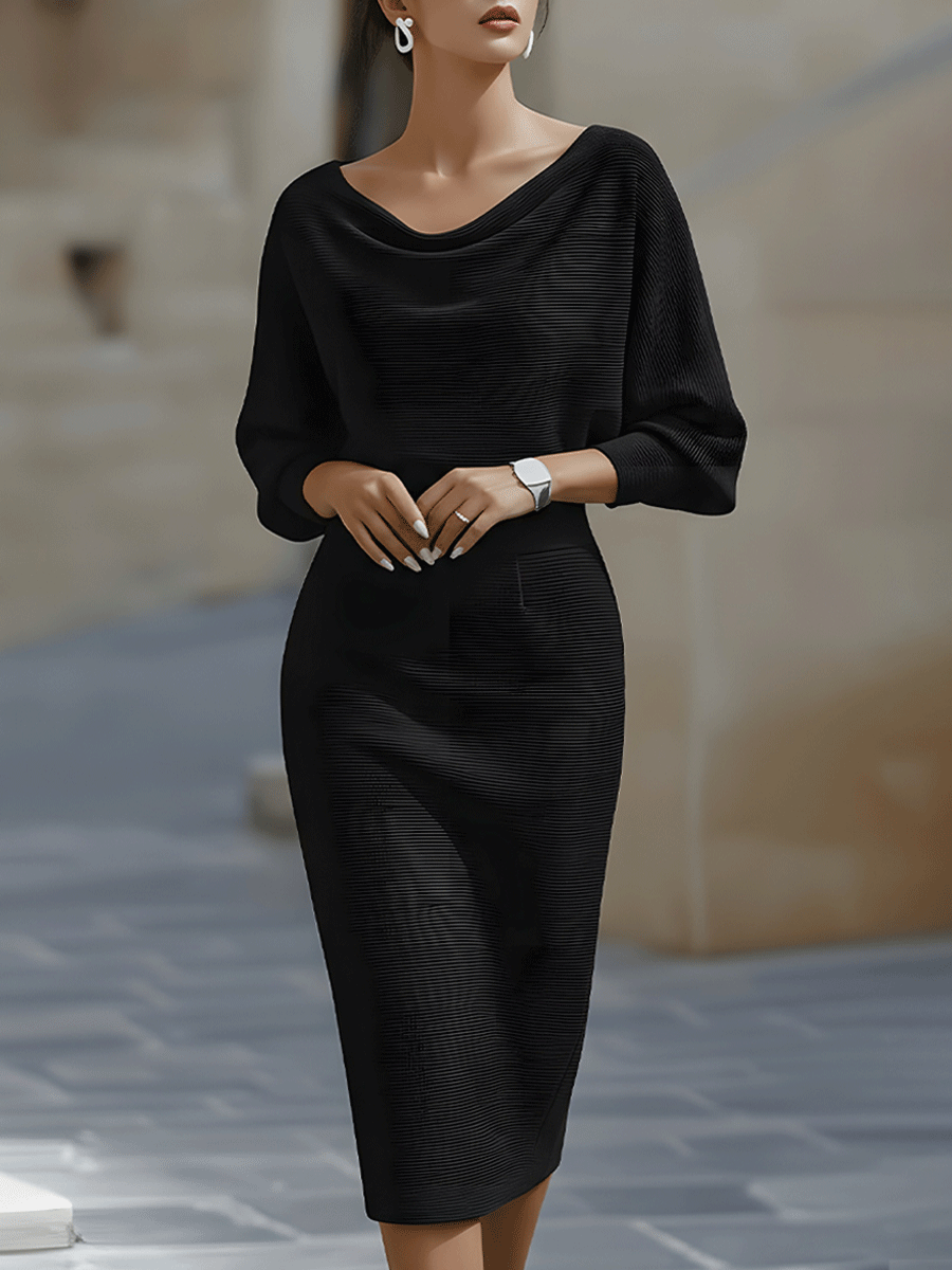 Elegant Draped Batwing Midi Dress for Effortless Everyday Style