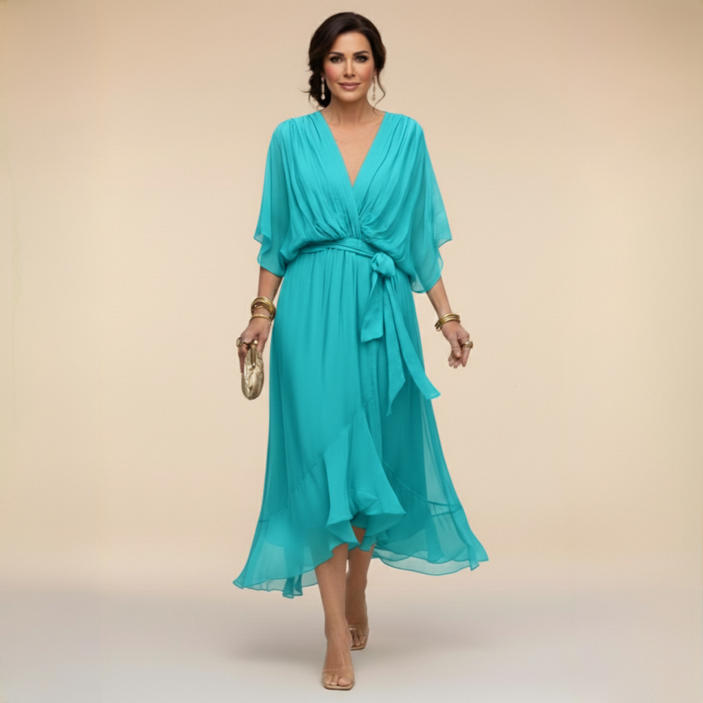 Sarah Sandra Chiffon V-Neck Dress - Flowing Maxi Dress for Women - Elegant Floor-Length Style