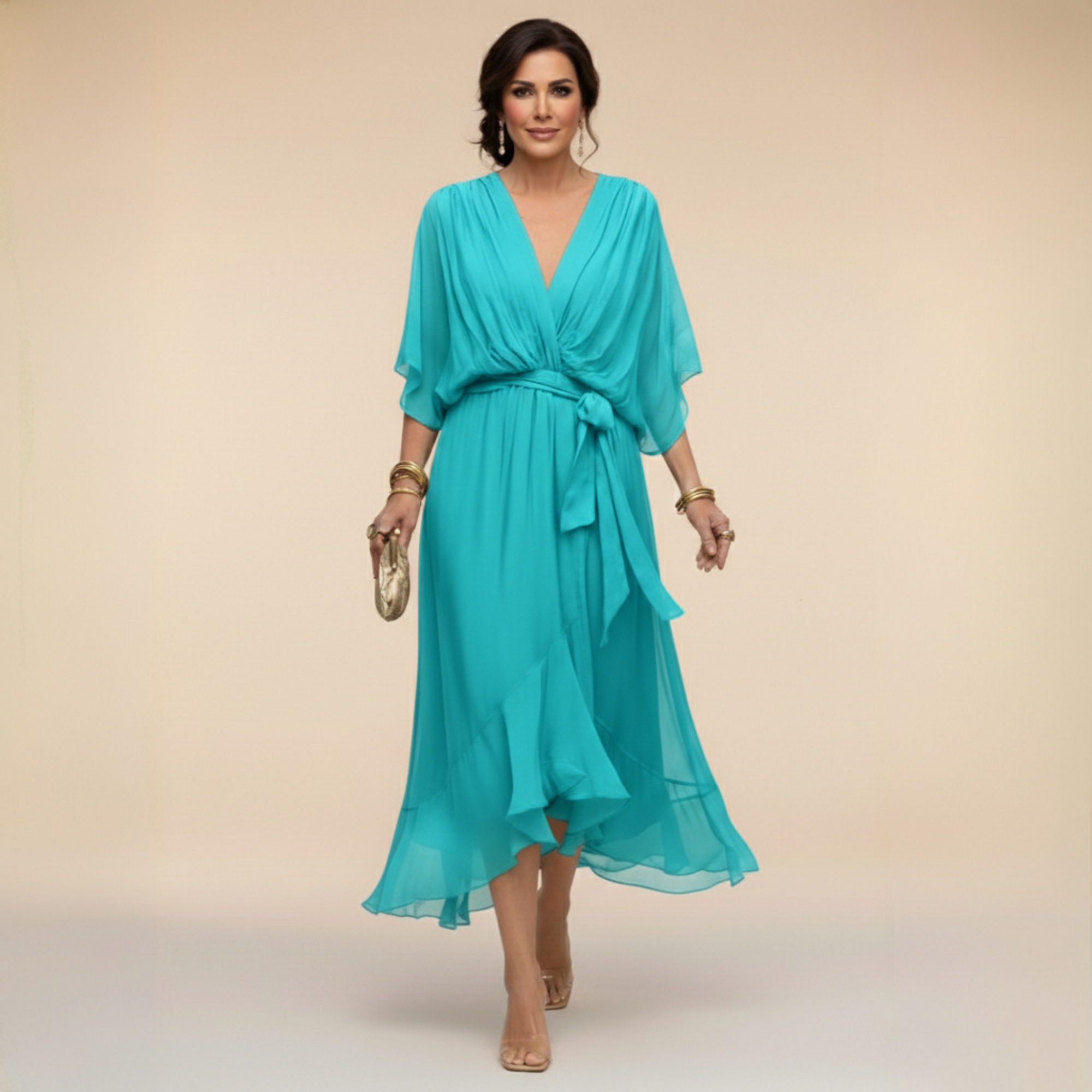 Sarah Sandra Chiffon V-Neck Dress - Flowing Maxi Dress for Women - Elegant Floor-Length Style