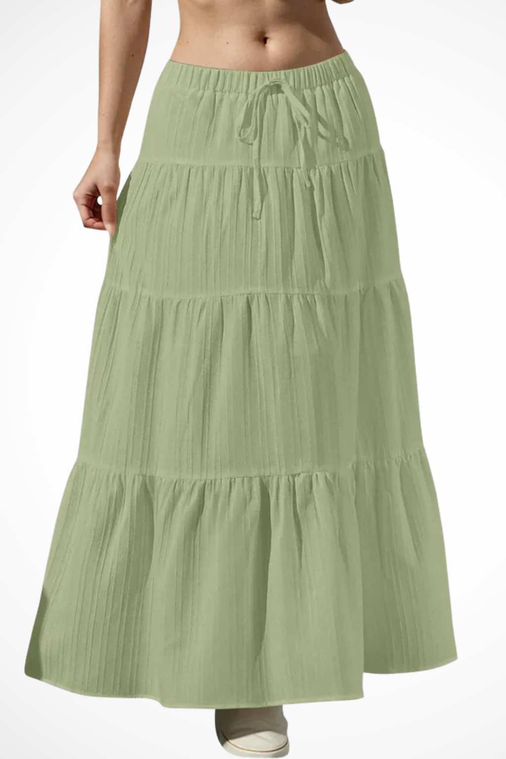 Tiered Boho Maxi Skirt with Elasticated Drawstring Waist