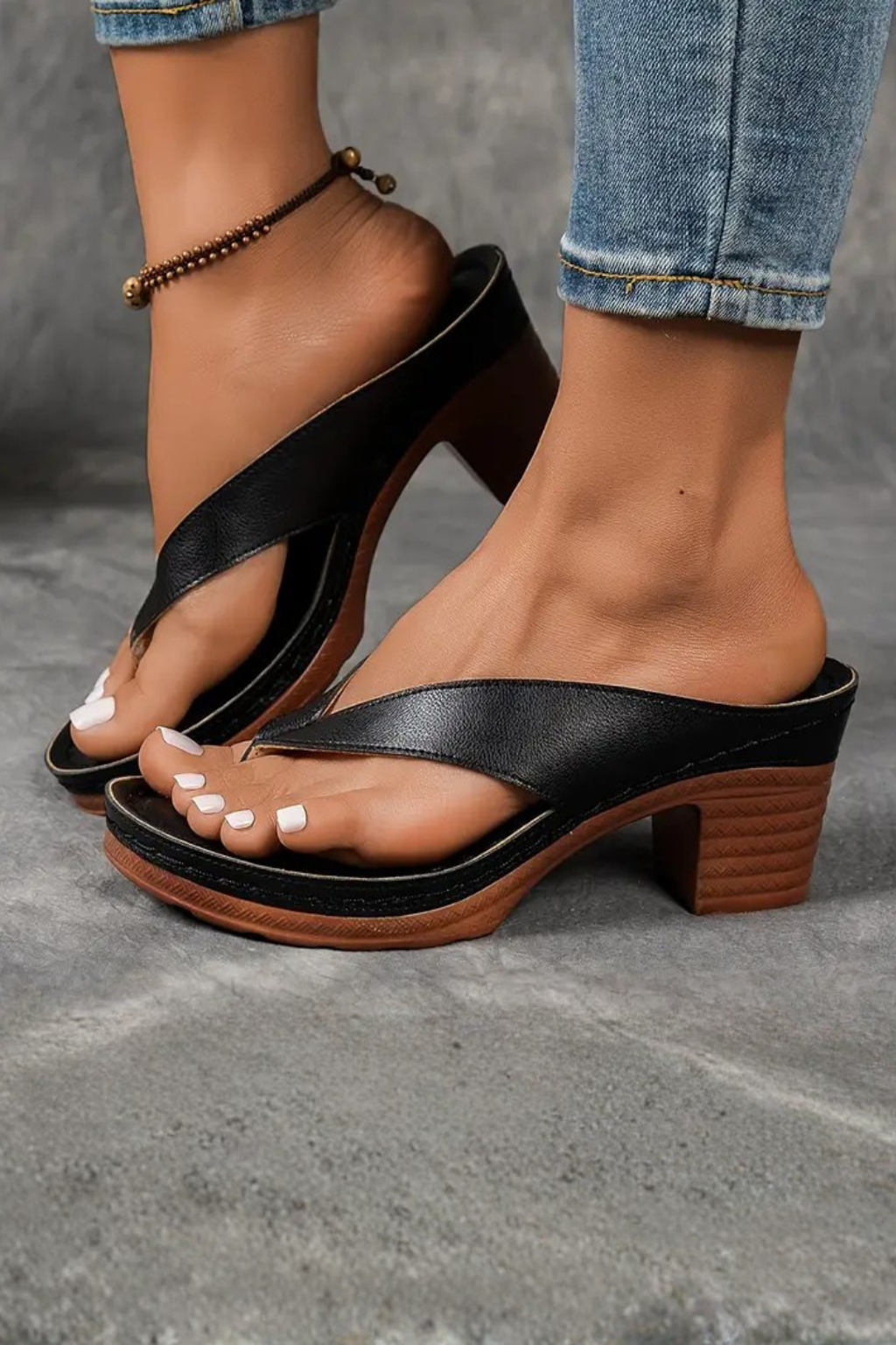 Metallic Toe Post Block Heel Sandals for Women