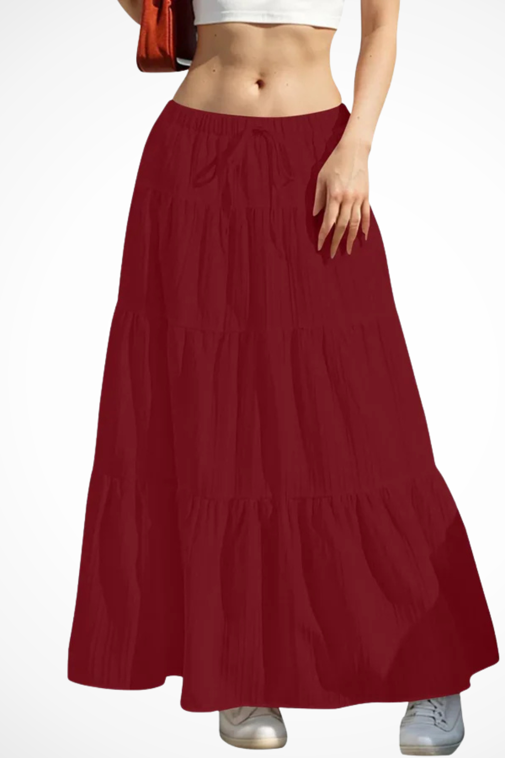 Tiered Boho Maxi Skirt with Elasticated Drawstring Waist
