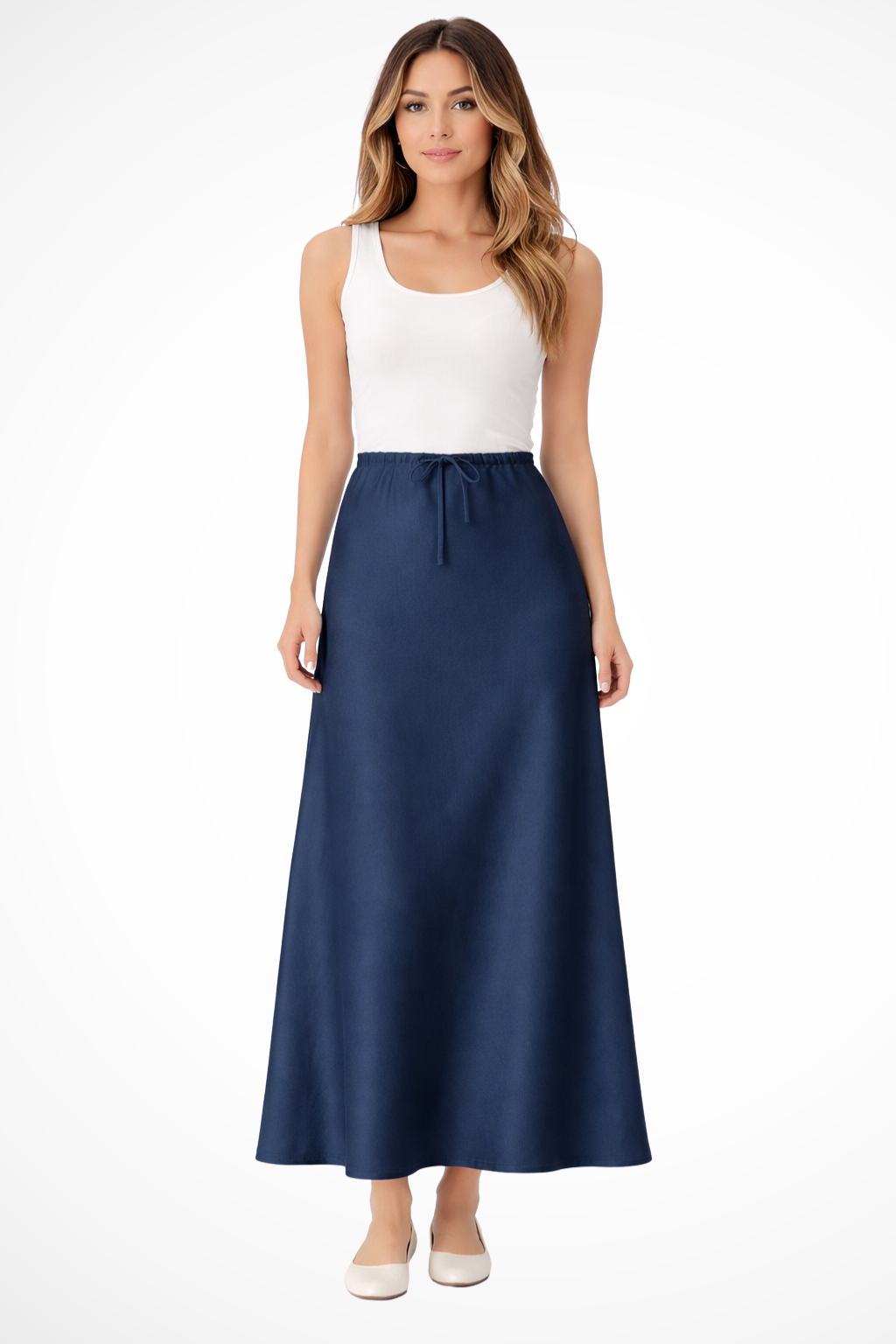 High Waist Satin Maxi Skirt with Tiered Panels – Elegant Fit