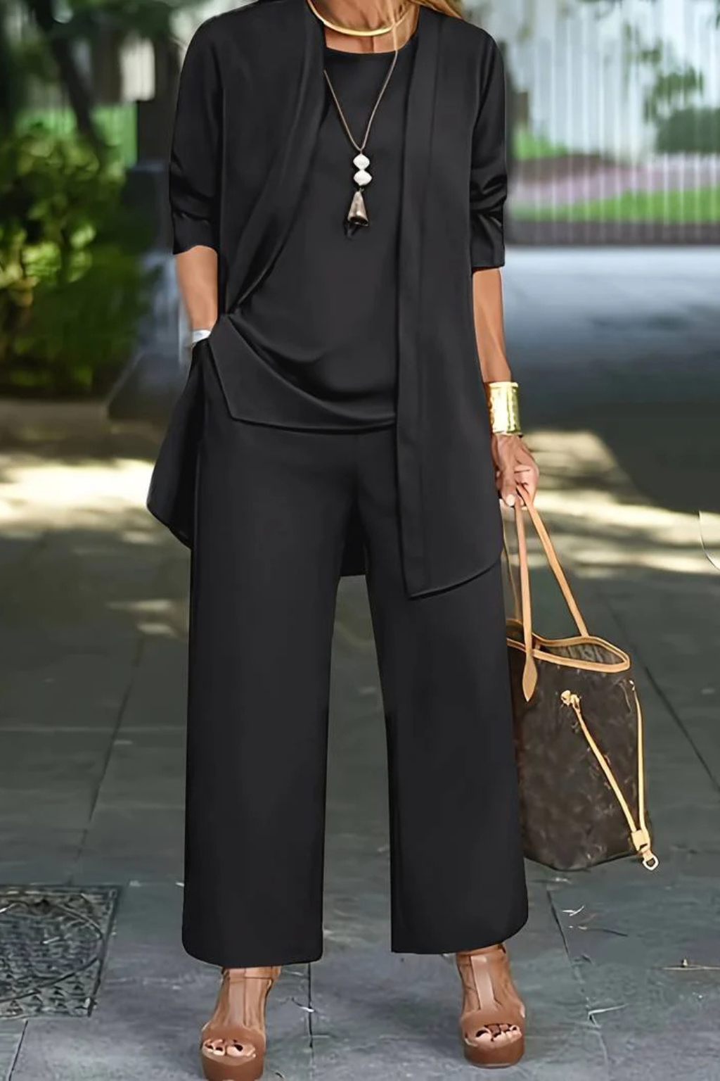 Elegant 3-Piece Wide-Leg Trouser Set for Women