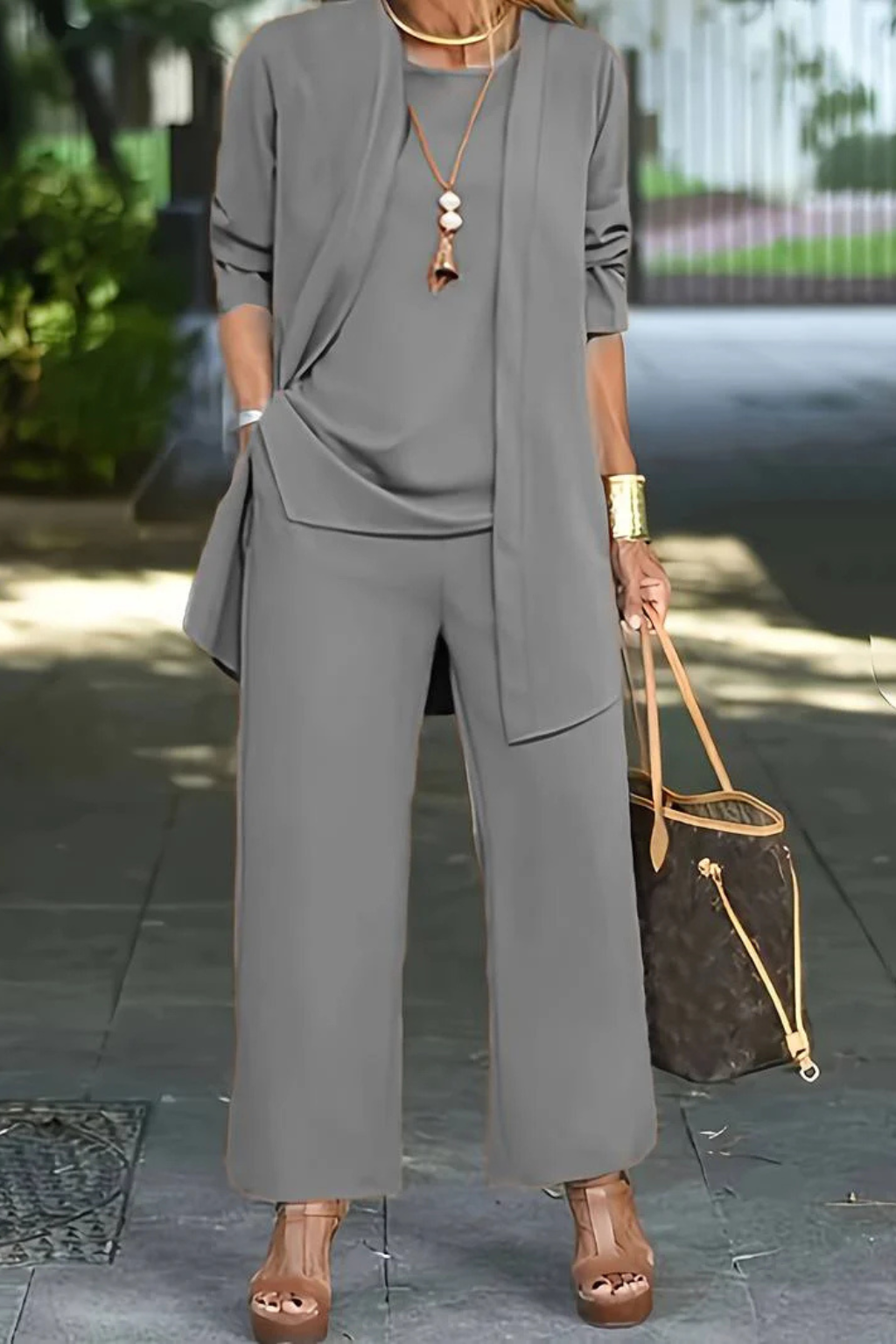 Elegant 3-Piece Wide-Leg Trouser Set for Women