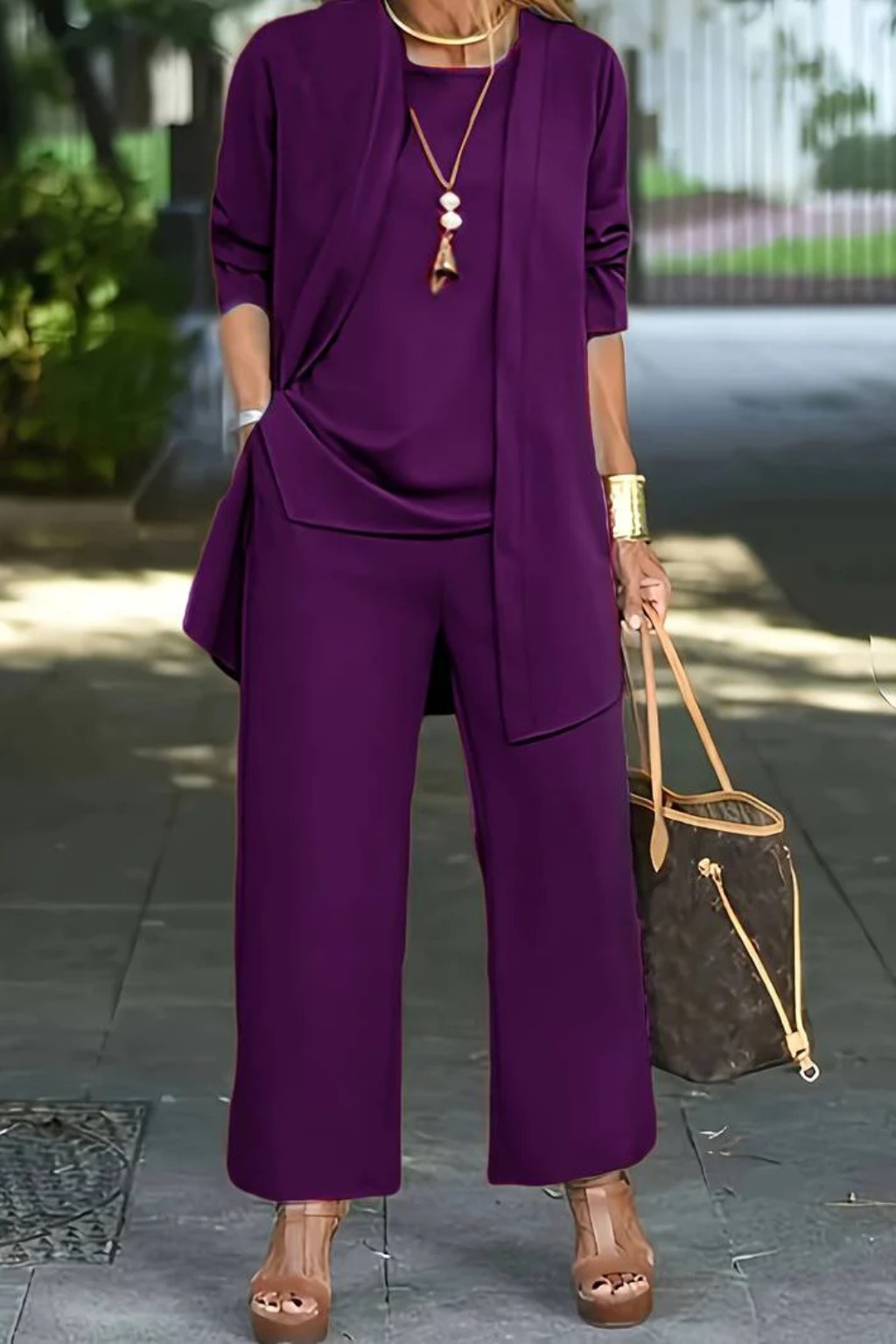Elegant 3-Piece Wide-Leg Trouser Set for Women
