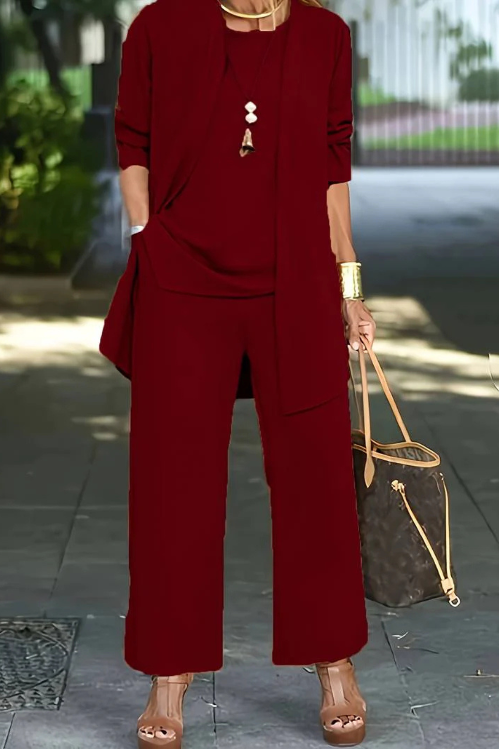 Elegant 3-Piece Wide-Leg Trouser Set for Women
