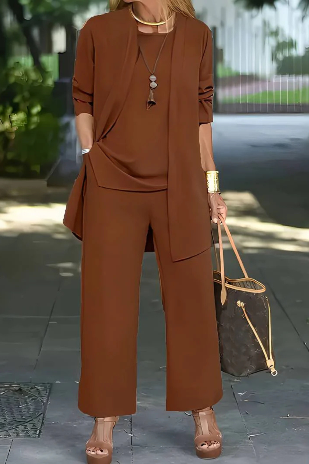 Elegant 3-Piece Wide-Leg Trouser Set for Women