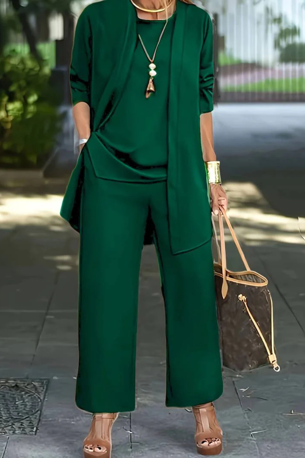 Elegant 3-Piece Wide-Leg Trouser Set for Women