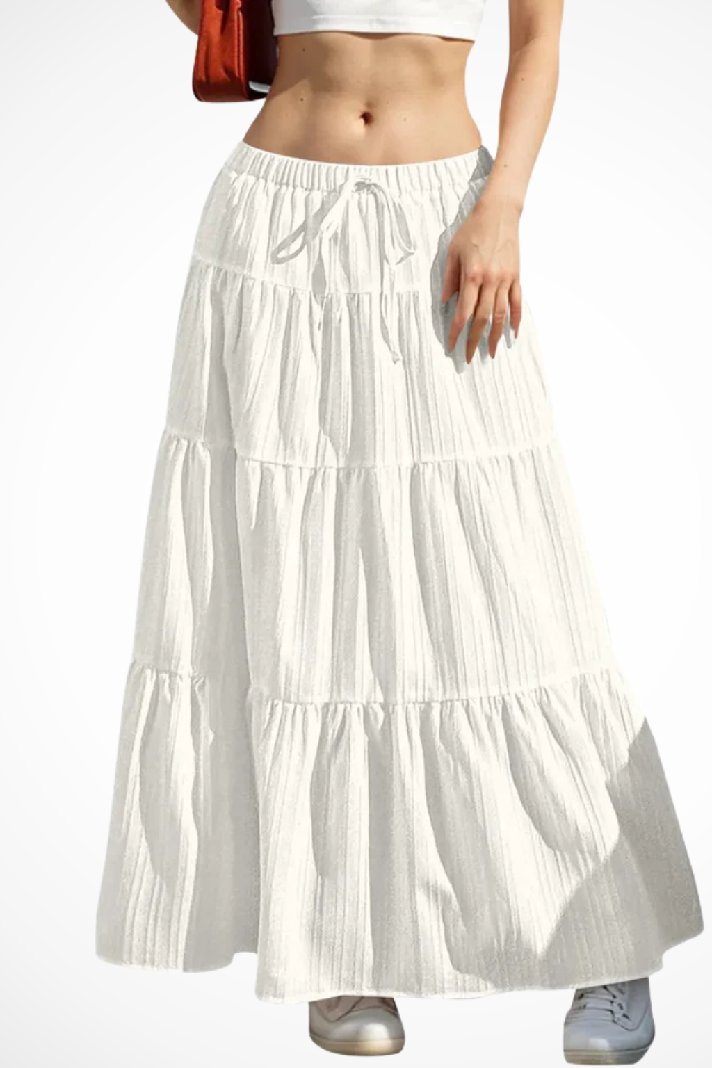 Tiered Boho Maxi Skirt with Elasticated Drawstring Waist
