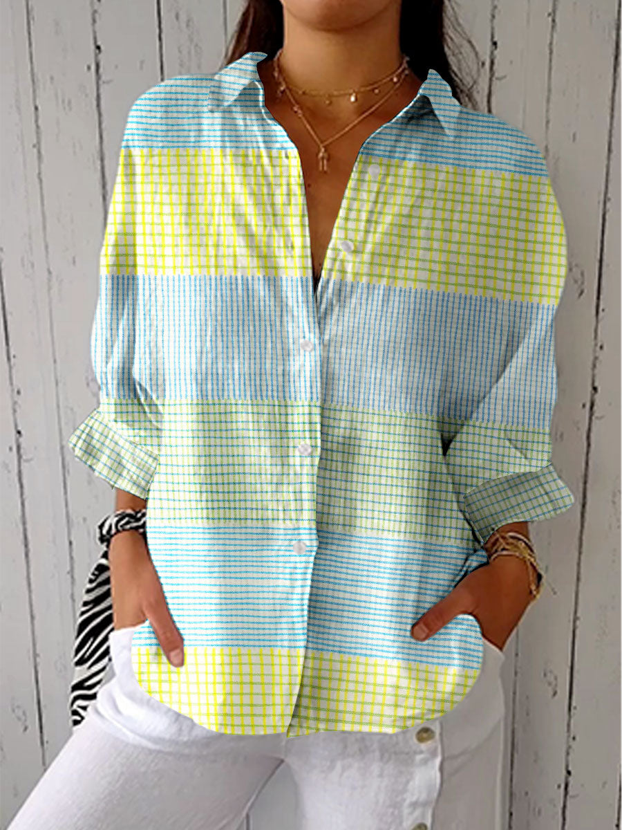 Arely Pastel Checkered Blouse in Soft Blue and Yellow