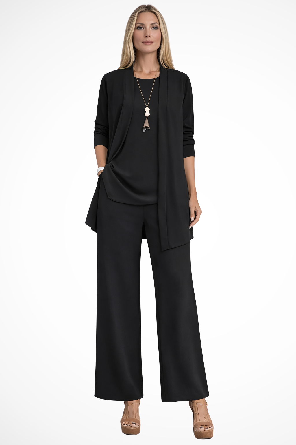 Elegant 3-Piece Wide-Leg Trouser Set for Women