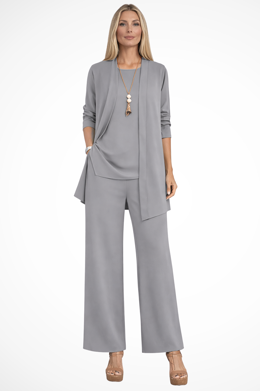 Elegant 3-Piece Wide-Leg Trouser Set for Women