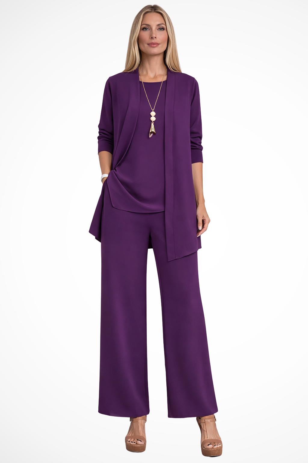 Elegant 3-Piece Wide-Leg Trouser Set for Women