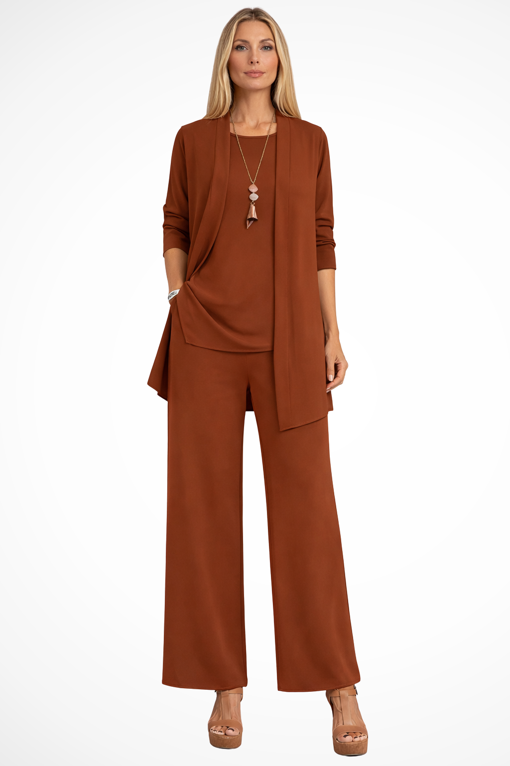 Elegant 3-Piece Wide-Leg Trouser Set for Women
