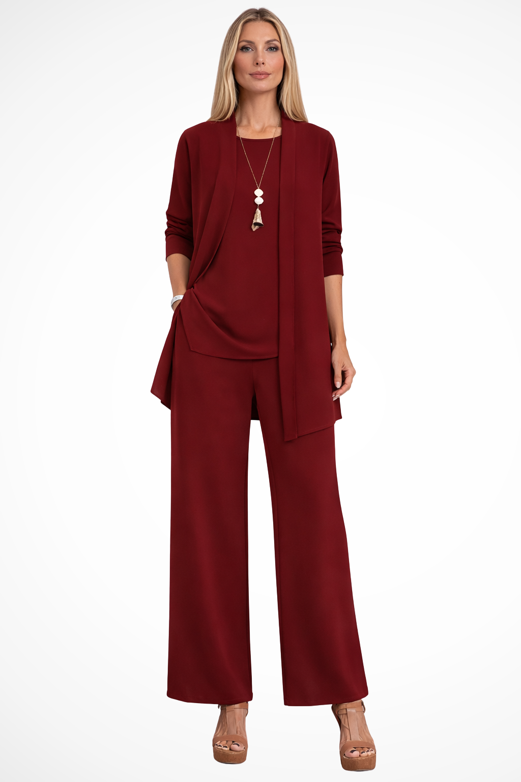 Elegant 3-Piece Wide-Leg Trouser Set for Women