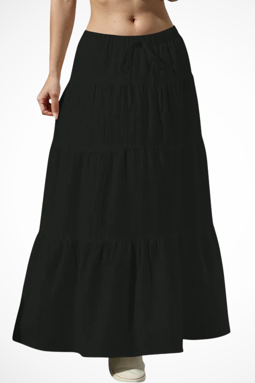 Tiered Boho Maxi Skirt with Elasticated Drawstring Waist