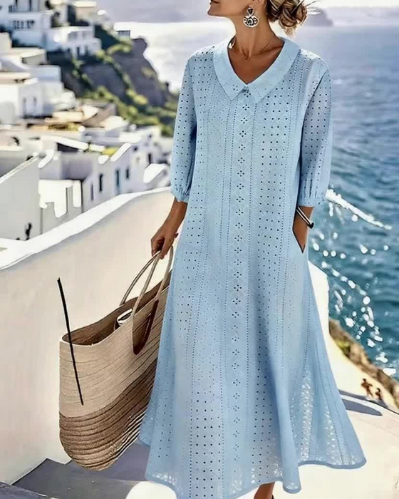 Elegant Midi Dress with Embroidered Details