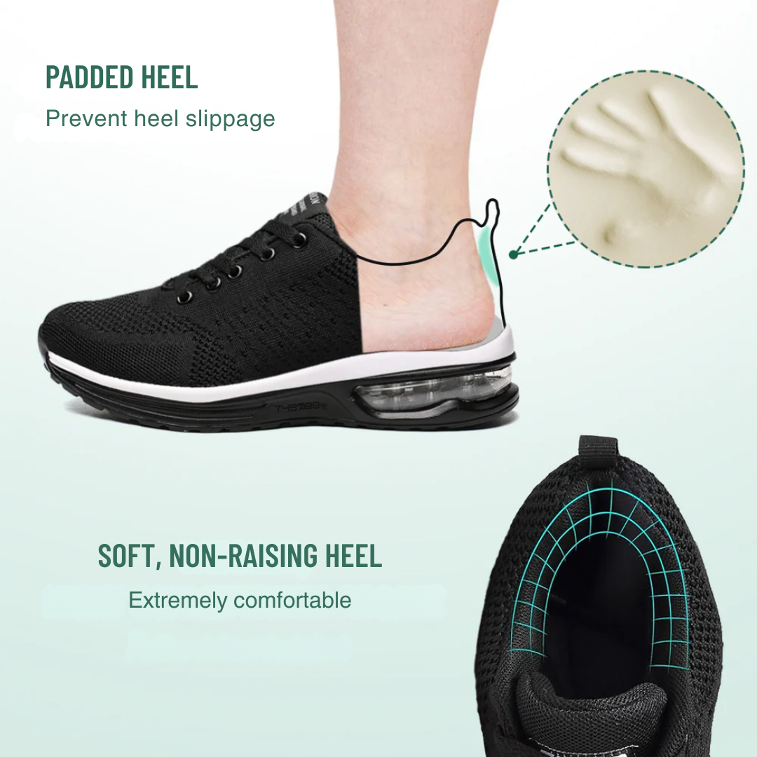 All Black Orthopedic Walking Sneakers with Arch Support for Women