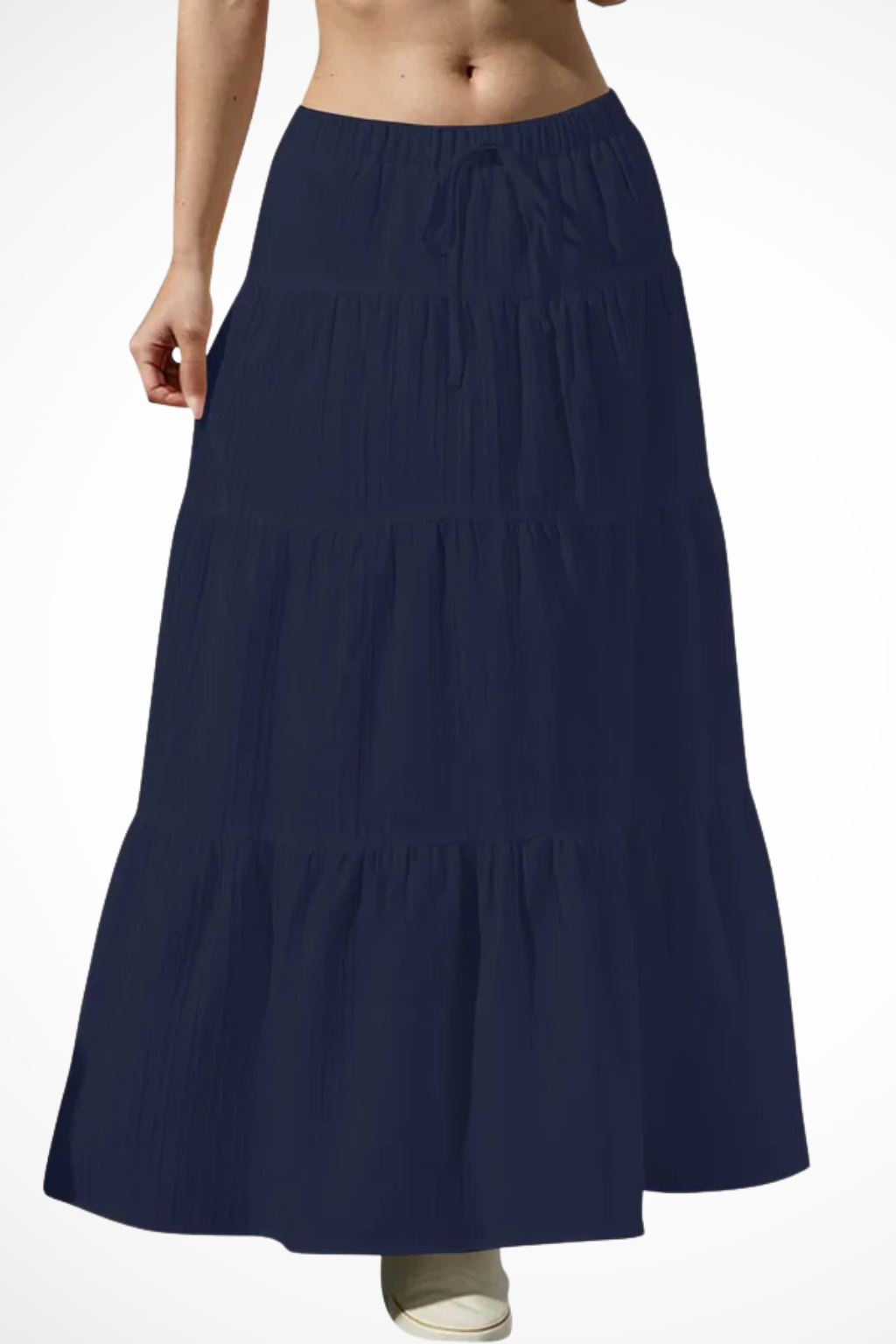 Tiered Boho Maxi Skirt with Elasticated Drawstring Waist