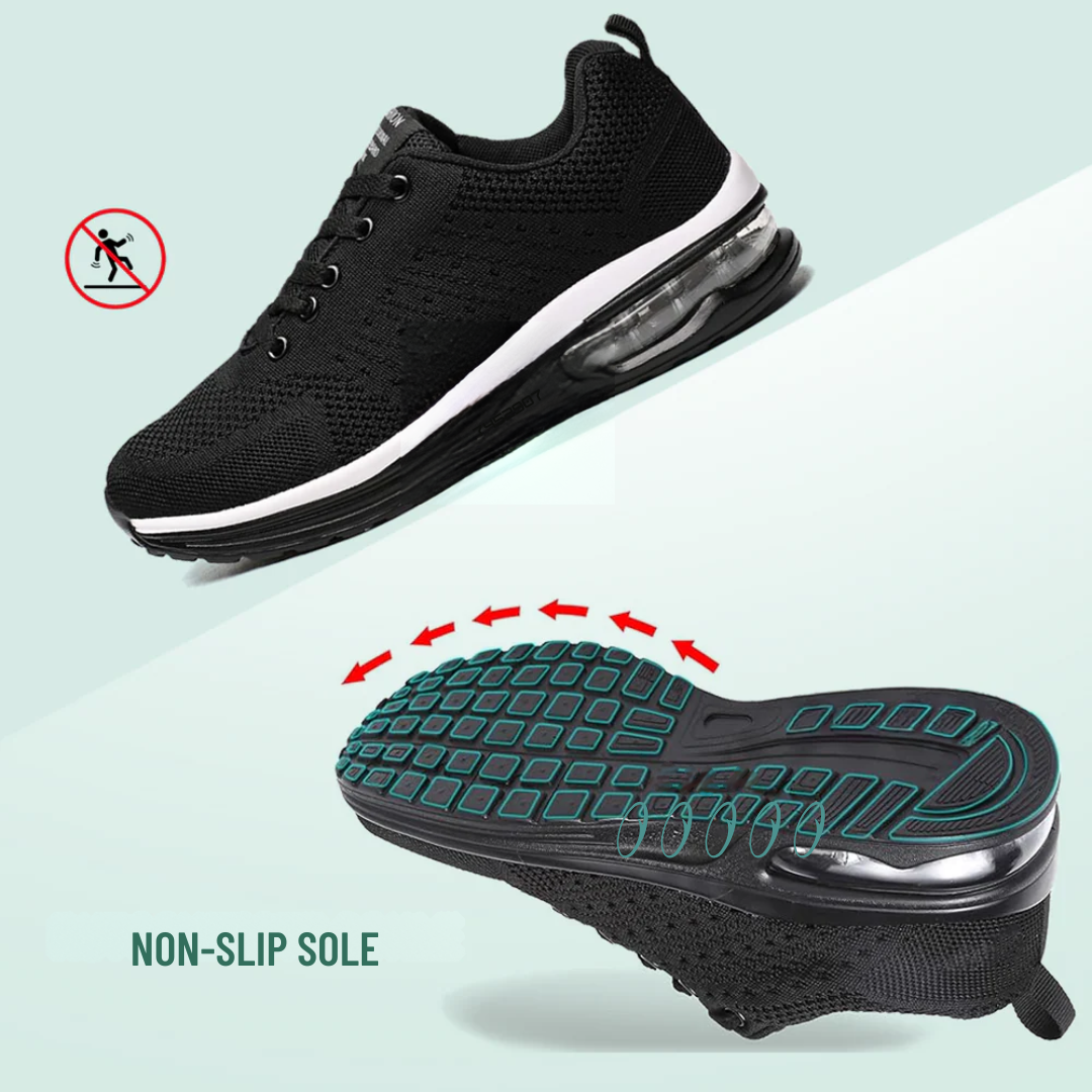 All Black Orthopedic Walking Sneakers with Arch Support for Women
