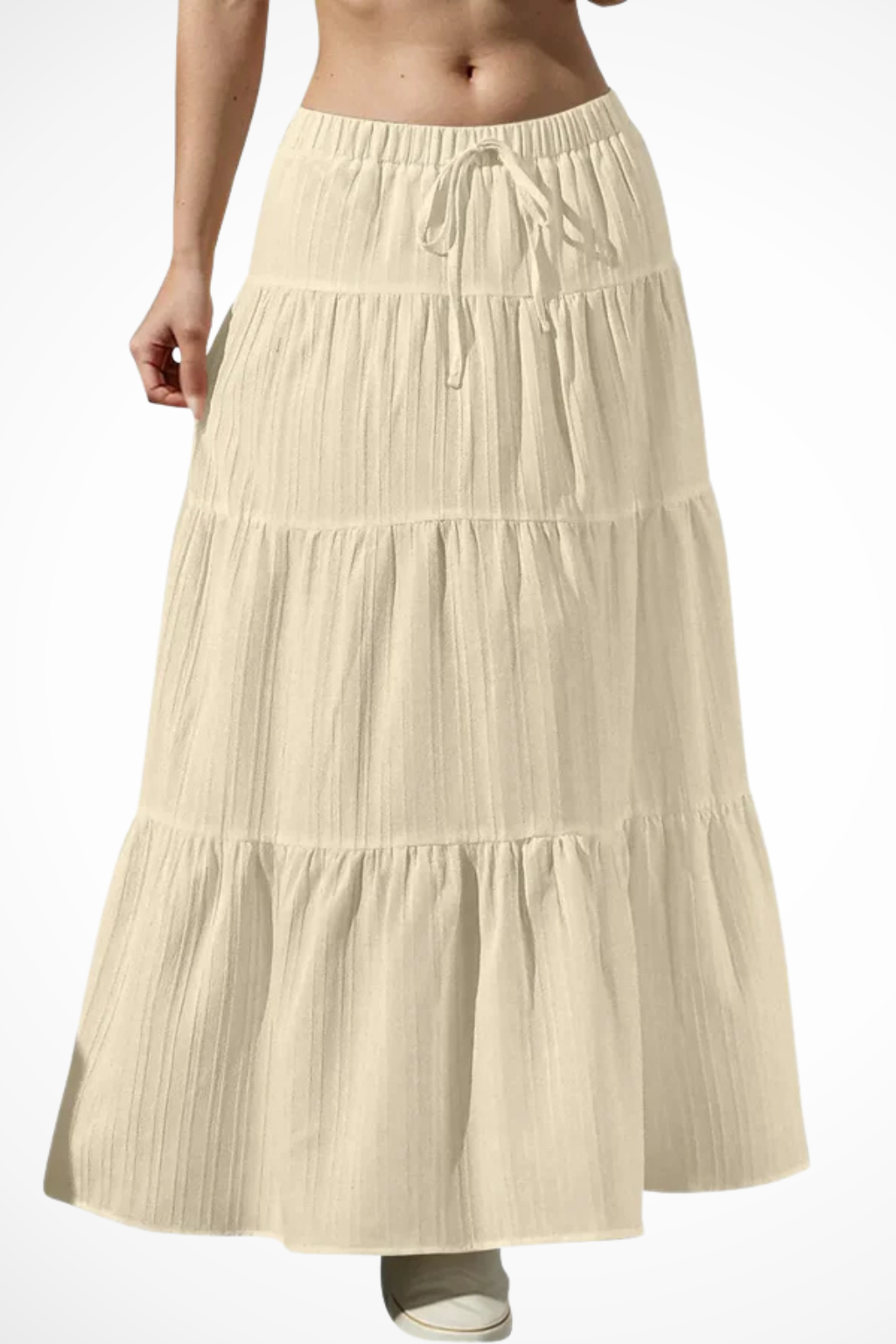 Tiered Boho Maxi Skirt with Elasticated Drawstring Waist