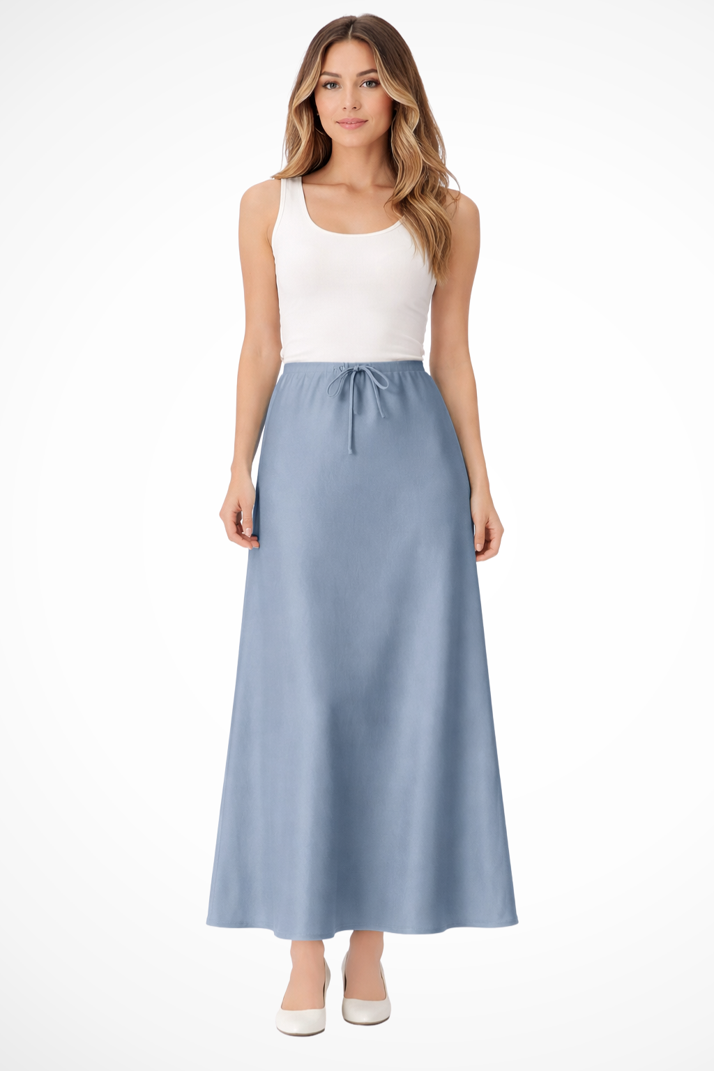 High Waist Satin Maxi Skirt with Tiered Panels – Elegant Fit
