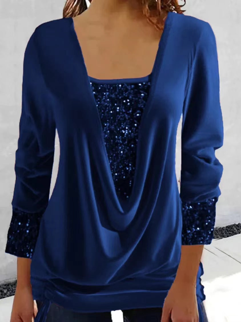Elegant Sequin-Embellished Top with Flattering Draping
