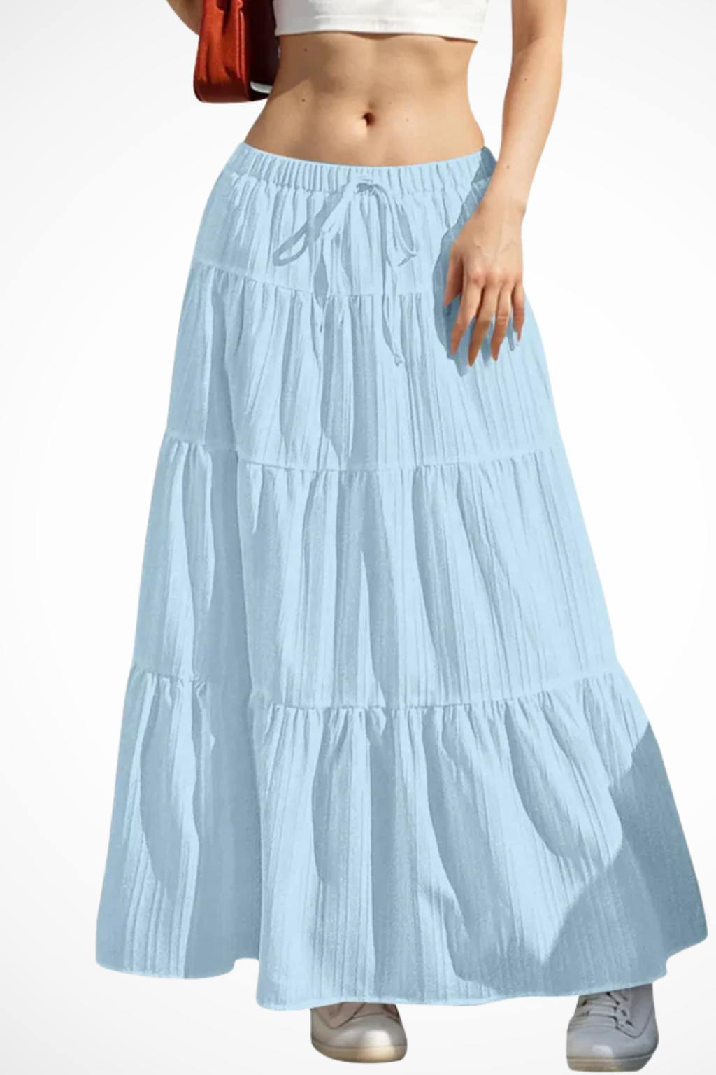 Tiered Boho Maxi Skirt with Elasticated Drawstring Waist