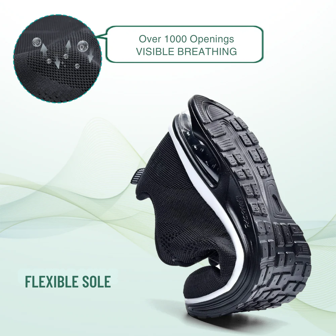 All Black Orthopedic Walking Sneakers with Arch Support for Women