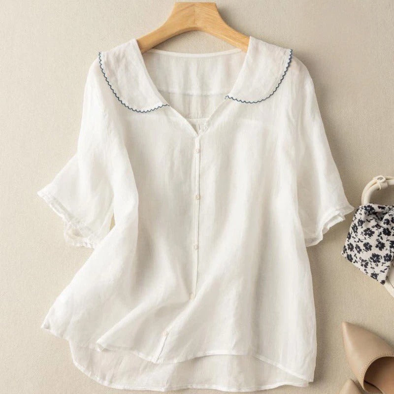 Vintage Scalloped Collar Blouse – Relaxed Elegant Fit