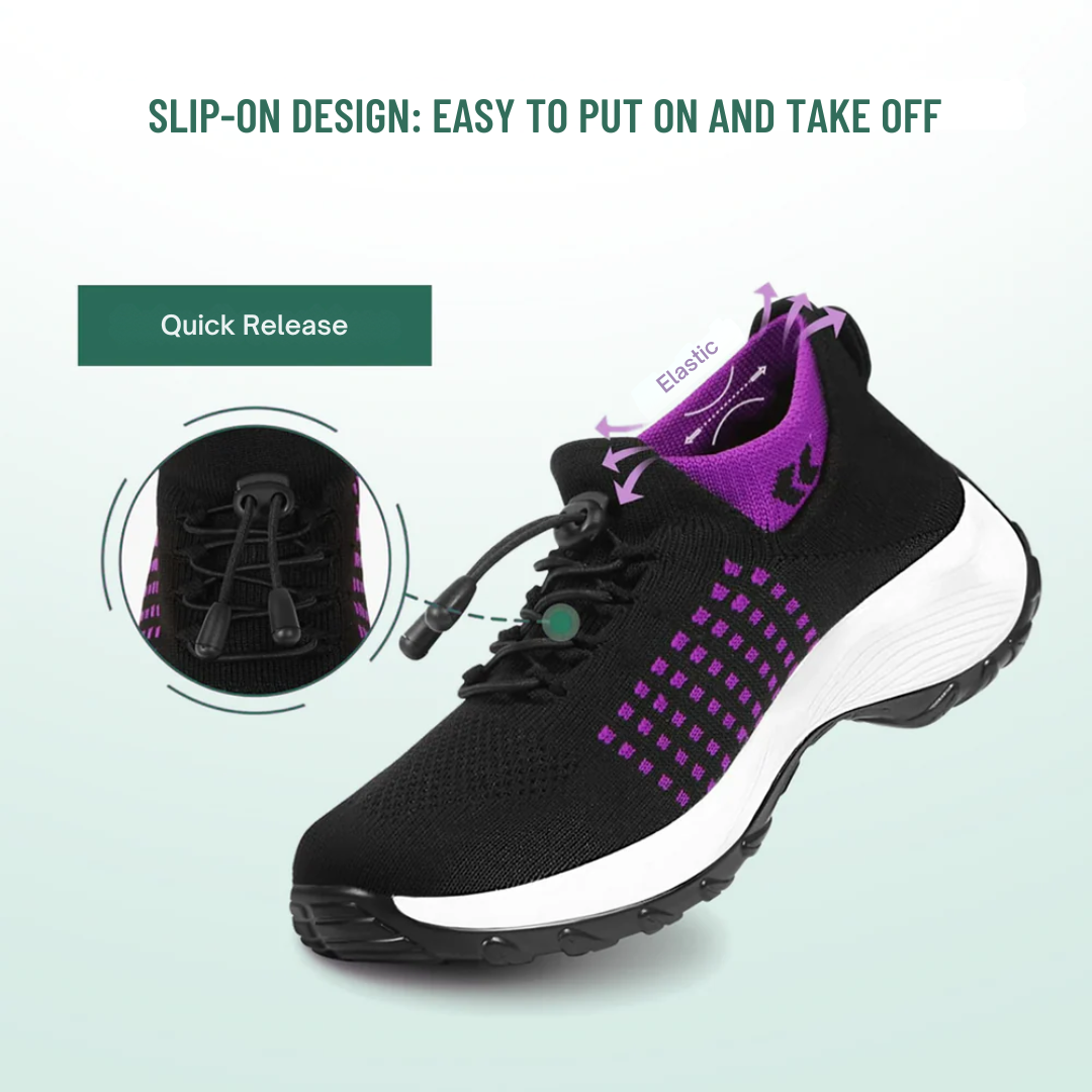 Purple Black Orthopedic Walking Shoes with Arch Support for Women