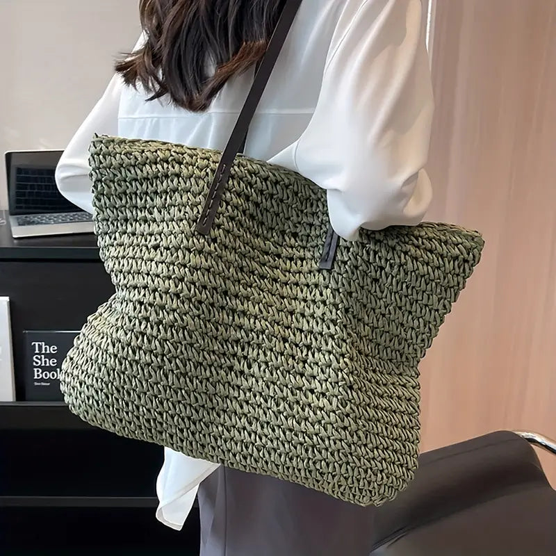 Oversized Woven Straw Tote Bag for Summer Beach & Travel