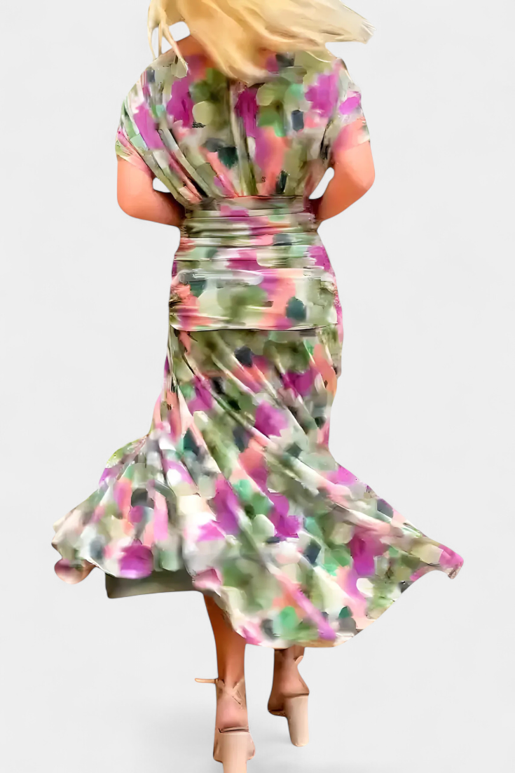 Alondra Long Floral Dress with V-Neck - Flowing Romantic Maxi Dress for Women