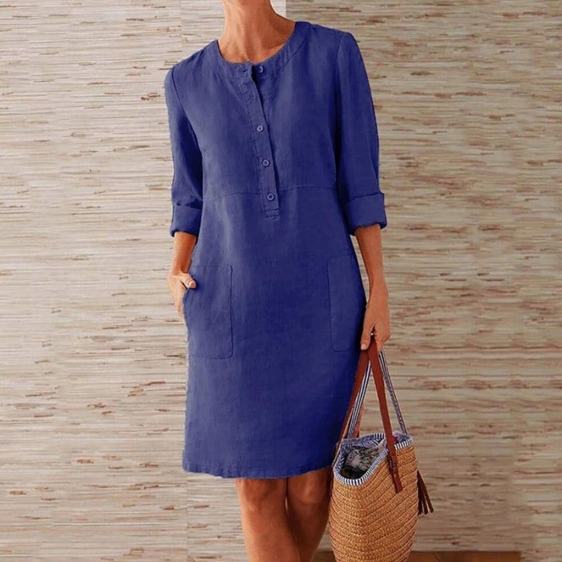 Chic Button-Front Shift Dress with Pockets | Knee-Length
