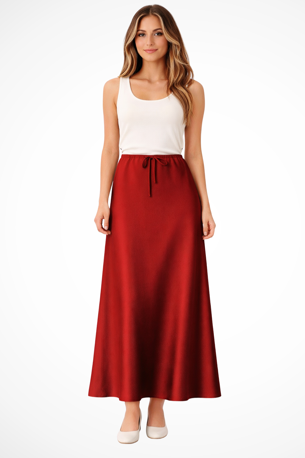 High Waist Satin Maxi Skirt with Tiered Panels – Elegant Fit