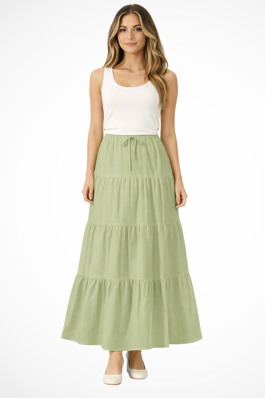 Tiered Boho Maxi Skirt with Elasticated Drawstring Waist