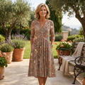Elegant Printed V-Neck Midi Dress for Effortless Feminine Style