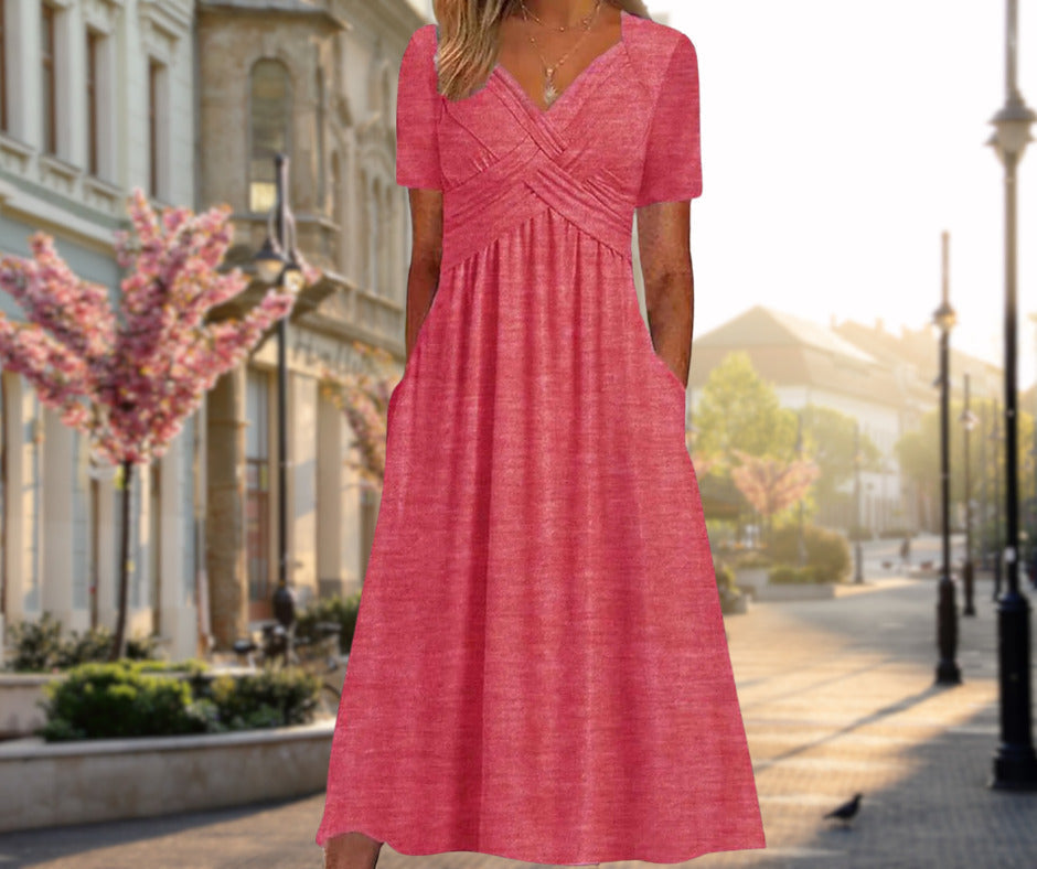Elegant Wrap Midi Dress with Figure-Flattering Silhouette