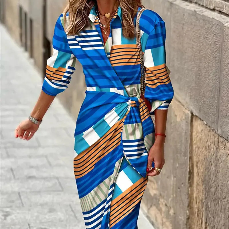 V-Neck Wrap Shirt Dress with Adjustable Waist Tie | Mid-Length