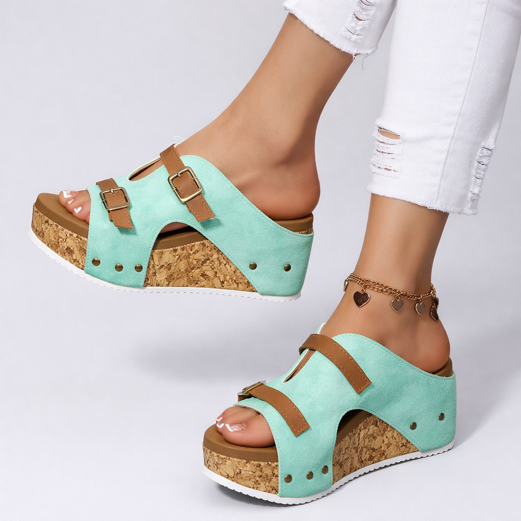 Maya Platform Sandals with Cushioned Cork Sole and Double-Buckle Straps