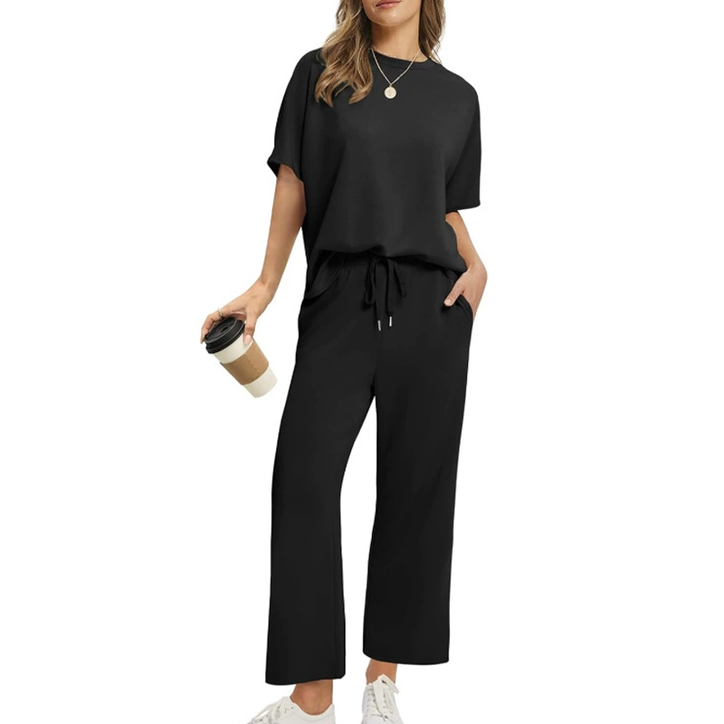 Aesthetic Casual Two-Piece Matching Top and Pants Set for Women