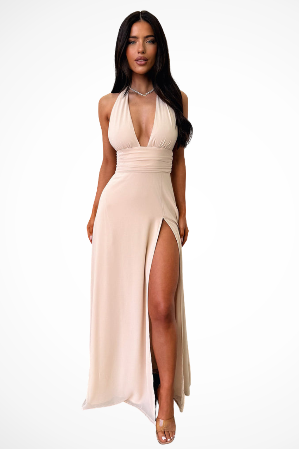 Halter Neck Maxi Dress with Side Slit | Elegant Evening Style